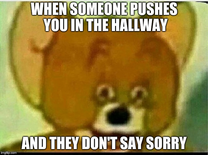 Jerry  | WHEN SOMEONE PUSHES YOU IN THE HALLWAY; AND THEY DON'T SAY SORRY | image tagged in jerry | made w/ Imgflip meme maker