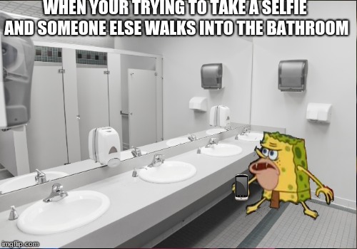 WHEN YOUR TRYING TO TAKE A SELFIE AND SOMEONE ELSE WALKS INTO THE BATHROOM | image tagged in bathroom | made w/ Imgflip meme maker