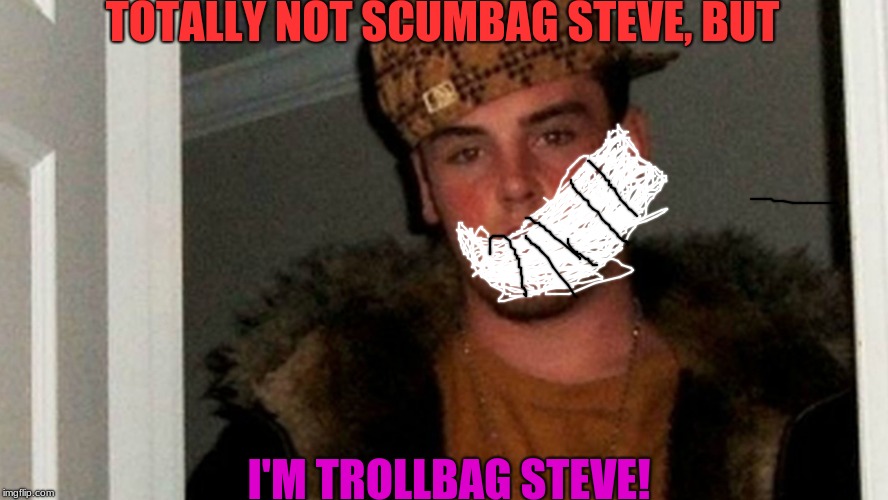 TOTALLY NOT SCUMBAG STEVE, BUT; I'M TROLLBAG STEVE! | image tagged in scumbag steve,funny memes | made w/ Imgflip meme maker