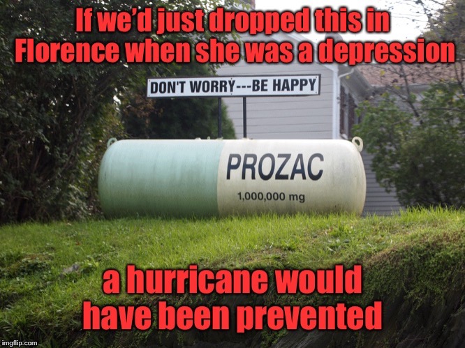 How to prevent a hurricane | . | image tagged in memes,hurricane florence,tropical depression,prozac | made w/ Imgflip meme maker