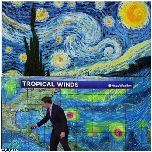 Forecast: Starry Night with a chance of hurricane... | image tagged in hurricane starry night | made w/ Imgflip meme maker
