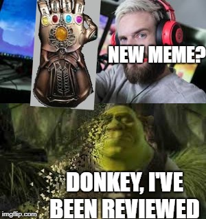 What happens to memes on Meme Review.  | NEW MEME? DONKEY, I'VE BEEN REVIEWED | image tagged in pewdiepie | made w/ Imgflip meme maker