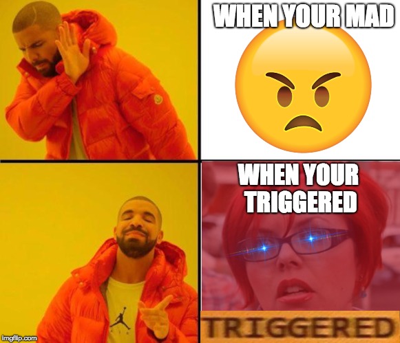 WHEN YOUR MAD and TRIGGERED | WHEN YOUR MAD; WHEN YOUR TRIGGERED | image tagged in triggered,mad,drake meme | made w/ Imgflip meme maker