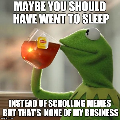 But That's None Of My Business Meme | MAYBE YOU SHOULD HAVE WENT TO SLEEP; INSTEAD OF SCROLLING MEMES BUT THAT'S 
NONE OF MY BUSINESS | image tagged in memes,but thats none of my business,kermit the frog | made w/ Imgflip meme maker