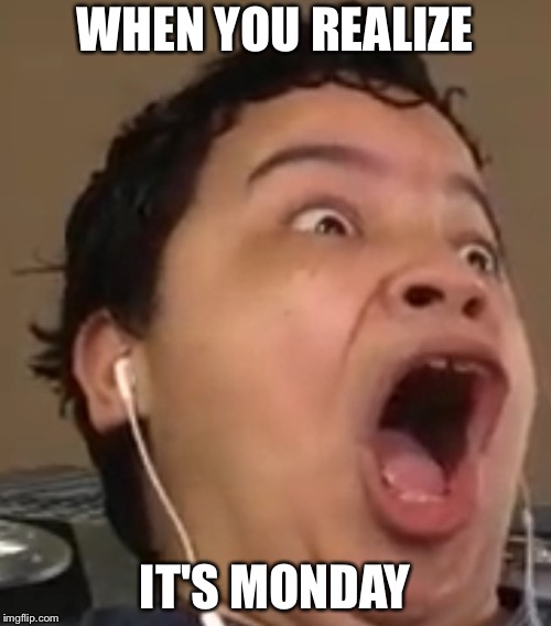 WHEN YOU REALIZE; IT'S MONDAY | image tagged in crazy jeyd face | made w/ Imgflip meme maker