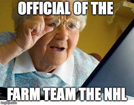 old lady at computer | OFFICIAL OF THE; FARM TEAM THE NHL | image tagged in old lady at computer | made w/ Imgflip meme maker