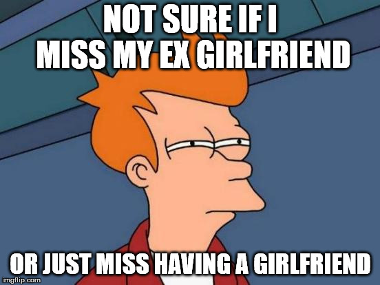 Futurama Fry Meme | NOT SURE IF I MISS MY EX GIRLFRIEND; OR JUST MISS HAVING A GIRLFRIEND | image tagged in memes,futurama fry | made w/ Imgflip meme maker