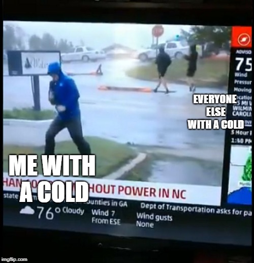 Fake Weather News | EVERYONE ELSE WITH A COLD; ME WITH A COLD | image tagged in fake weather news | made w/ Imgflip meme maker