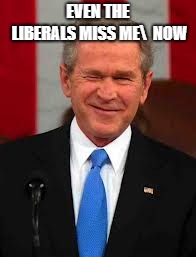 George Bush Meme | EVEN THE LIBERALS MISS ME  NOW | image tagged in memes,george bush | made w/ Imgflip meme maker