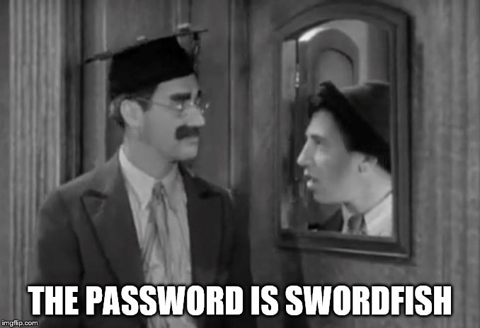 THE PASSWORD IS SWORDFISH | image tagged in swordfish,marx brothers | made w/ Imgflip meme maker