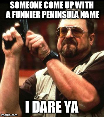 Say One More Time | SOMEONE COME UP WITH A FUNNIER PENINSULA NAME I DARE YA | image tagged in say one more time | made w/ Imgflip meme maker