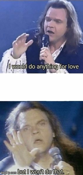 I Would Do Anything For Love - But I Wont Do That | A | image tagged in i would do anything for love - but i wont do that | made w/ Imgflip meme maker
