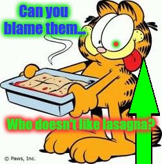 Garfield Lasagna | Can you blame them... Who doesn't like lasagna? . | image tagged in garfield lasagna | made w/ Imgflip meme maker