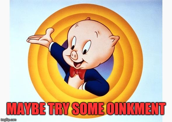 Porky Pig | MAYBE TRY SOME OINKMENT | image tagged in porky pig | made w/ Imgflip meme maker