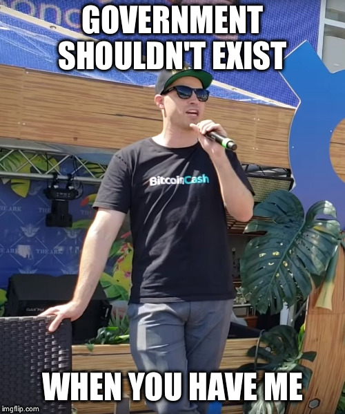 GOVERNMENT SHOULDN'T EXIST; WHEN YOU HAVE ME | image tagged in roger ver bcash | made w/ Imgflip meme maker