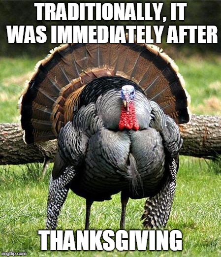 Thanksgiving Day | TRADITIONALLY, IT WAS IMMEDIATELY AFTER THANKSGIVING | image tagged in thanksgiving day | made w/ Imgflip meme maker