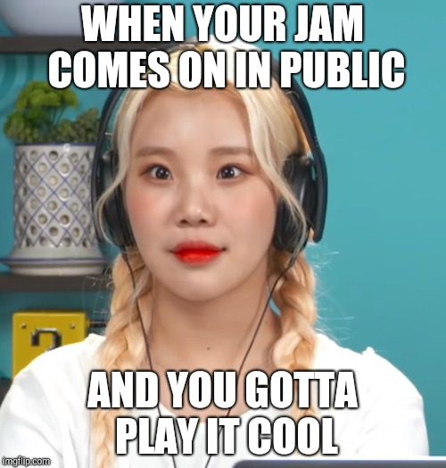 Momoland JooE | WHEN YOUR JAM COMES ON IN PUBLIC; AND YOU GOTTA PLAY IT COOL | image tagged in momoland jooe | made w/ Imgflip meme maker