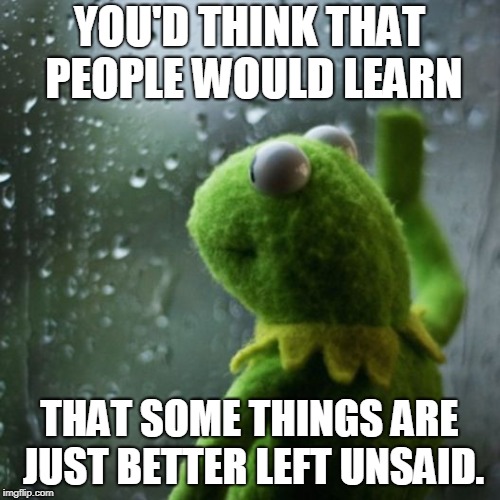 sometimes I wonder  | YOU'D THINK THAT PEOPLE WOULD LEARN THAT SOME THINGS ARE JUST BETTER LEFT UNSAID. | image tagged in sometimes i wonder | made w/ Imgflip meme maker