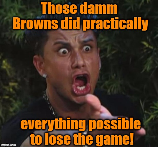 for crying out loud | Those damm Browns did practically everything possible to lose the game! | image tagged in for crying out loud | made w/ Imgflip meme maker