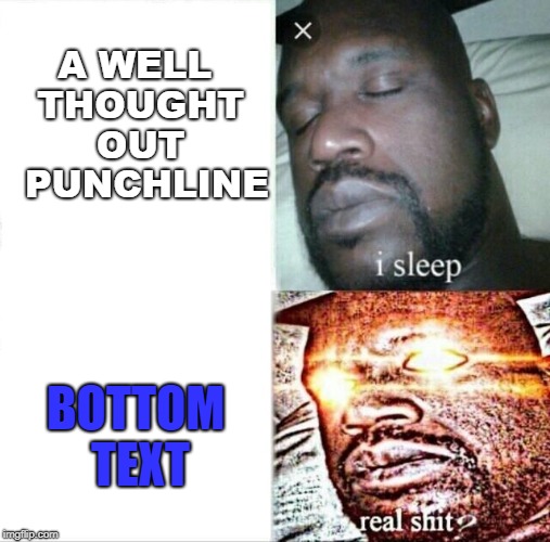 Sleeping Shaq Meme | A WELL THOUGHT OUT 
PUNCHLINE; BOTTOM TEXT | image tagged in memes,sleeping shaq | made w/ Imgflip meme maker