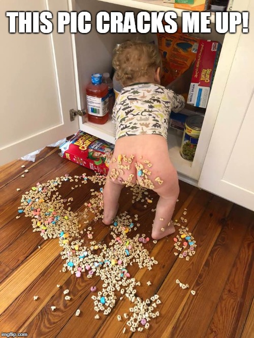 I don't think the 5 second rule applies here... | THIS PIC CRACKS ME UP! | image tagged in lucky charms,5 second rule,cereal,toddler,mischievous,memes | made w/ Imgflip meme maker