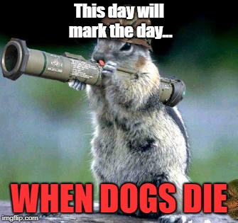 Bazooka Squirrel | This day will mark the day... WHEN DOGS DIE | image tagged in memes,bazooka squirrel | made w/ Imgflip meme maker