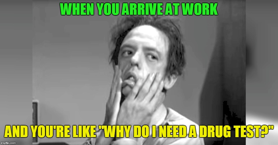 Is it too late to call in? | WHEN YOU ARRIVE AT WORK; AND YOU'RE LIKE "WHY DO I NEED A DRUG TEST?" | image tagged in work sucks,work problems,barney fife,andy griffith | made w/ Imgflip meme maker