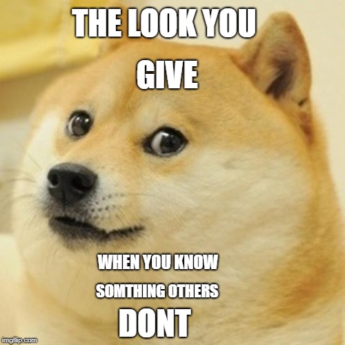 Doge Meme | THE LOOK YOU; GIVE; WHEN YOU KNOW; SOMTHING OTHERS; DONT | image tagged in memes,doge,scumbag | made w/ Imgflip meme maker