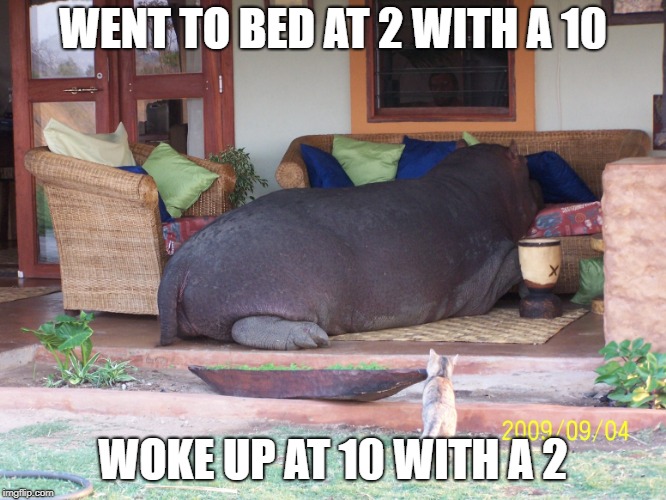 WENT TO BED AT 2 WITH A 10; WOKE UP AT 10 WITH A 2 | made w/ Imgflip meme maker