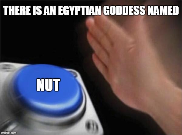 I'm not even kidding | THERE IS AN EGYPTIAN GODDESS NAMED; NUT | image tagged in memes,blank nut button,egypt,gods of egypt | made w/ Imgflip meme maker