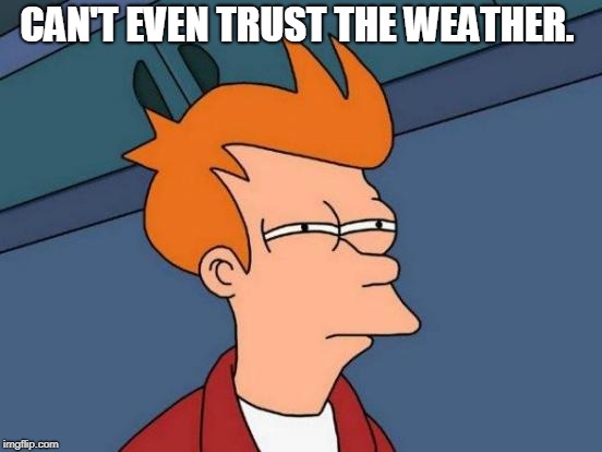 Futurama Fry Meme | CAN'T EVEN TRUST THE WEATHER. | image tagged in memes,futurama fry | made w/ Imgflip meme maker
