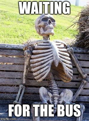 Waiting Skeleton | WAITING; FOR THE BUS | image tagged in memes,waiting skeleton | made w/ Imgflip meme maker