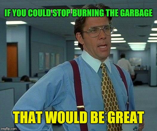 That Would Be Great Meme | IF YOU COULD STOP BURNING THE GARBAGE THAT WOULD BE GREAT | image tagged in memes,that would be great | made w/ Imgflip meme maker