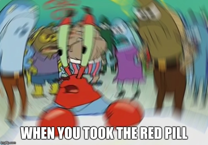 Mr Krabs Blur Meme | WHEN YOU TOOK THE RED PILL | image tagged in memes,mr krabs blur meme | made w/ Imgflip meme maker