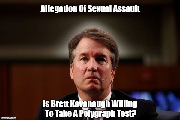 Allegation Of Sexual Assault: Is Brett Kavanaugh Willing To Take A Polygraph Test? | Allegation Of Sexual Assault; Is Brett Kavanaugh Willing To Take A Polygraph Test? | image tagged in brett kavanaugh,supreme court nomination,trump,sexual felon donald trump | made w/ Imgflip meme maker