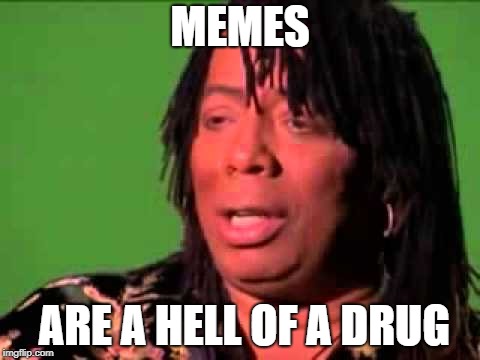 Rick James | MEMES; ARE A HELL OF A DRUG | image tagged in rick james | made w/ Imgflip meme maker