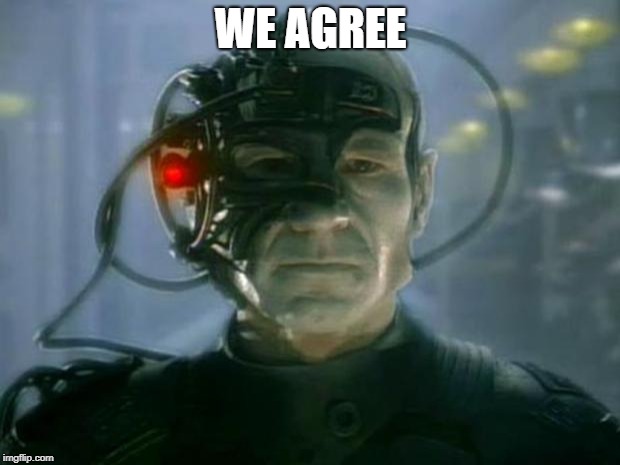 Locutus of Borg | WE AGREE | image tagged in locutus of borg | made w/ Imgflip meme maker