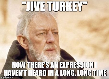 Obi Wan Kenobi Meme | "JIVE TURKEY" NOW THERE'S AN EXPRESSION I HAVEN'T HEARD IN A LONG, LONG TIME | image tagged in memes,obi wan kenobi | made w/ Imgflip meme maker