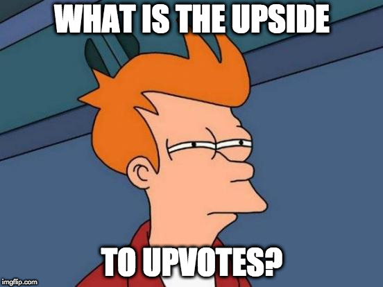 Futurama Fry | WHAT IS THE UPSIDE; TO UPVOTES? | image tagged in memes,futurama fry | made w/ Imgflip meme maker