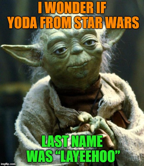 Don't drink and meme | I WONDER IF YODA FROM STAR WARS; LAST NAME WAS “LAYEEHOO” | image tagged in memes,star wars yoda,funny | made w/ Imgflip meme maker