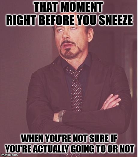 ... and it's especially awkward when you're in public trying to control it | THAT MOMENT RIGHT BEFORE YOU SNEEZE; WHEN YOU'RE NOT SURE IF YOU'RE ACTUALLY GOING TO OR NOT | image tagged in memes,face you make robert downey jr,sneeze,uncertainty | made w/ Imgflip meme maker