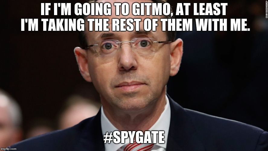 Rod Rosenstein | IF I'M GOING TO GITMO, AT LEAST I'M TAKING THE REST OF THEM WITH ME. #SPYGATE | image tagged in rod rosenstein | made w/ Imgflip meme maker