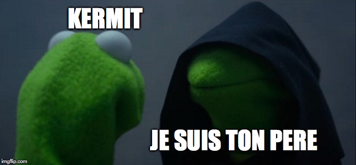 Evil Kermit | KERMIT; JE SUIS TON PERE | image tagged in memes,evil kermit | made w/ Imgflip meme maker