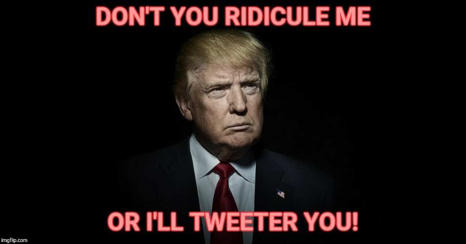 DON'T YOU RIDICULE ME OR I'LL TWEETER YOU! | image tagged in trump in the dark   | made w/ Imgflip meme maker