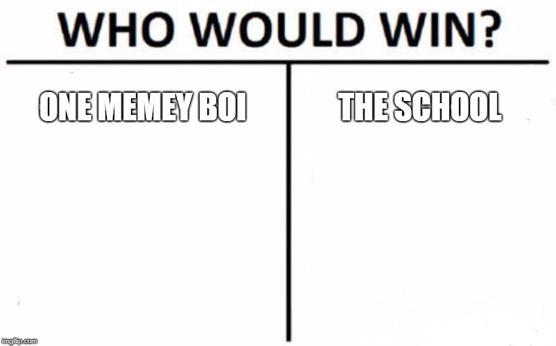 Who Would Win? Meme | ONE MEMEY BOI; THE SCHOOL | image tagged in memes,who would win | made w/ Imgflip meme maker