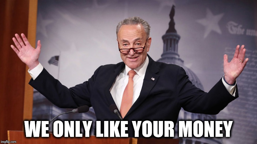 Chuck Schumer | WE ONLY LIKE YOUR MONEY | image tagged in chuck schumer | made w/ Imgflip meme maker