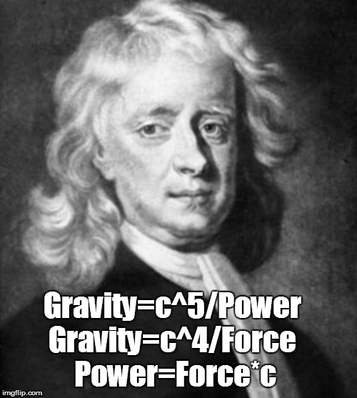 Whilhelm Frederick Denke (1888) | Gravity=c^5/Power      Gravity=c^4/Force             Power=Force*c | image tagged in gravity,light,power,force,denke,newton | made w/ Imgflip meme maker