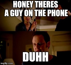 Jake from state farm | HONEY THERES A GUY ON THE PHONE; DUHH | image tagged in jake from state farm | made w/ Imgflip meme maker