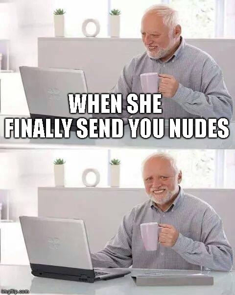 Hide the Pain Harold Meme | WHEN SHE FINALLY SEND YOU NUDES | image tagged in memes,hide the pain harold | made w/ Imgflip meme maker