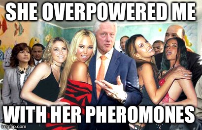 Clinton women before | SHE OVERPOWERED ME WITH HER PHEROMONES | image tagged in clinton women before | made w/ Imgflip meme maker